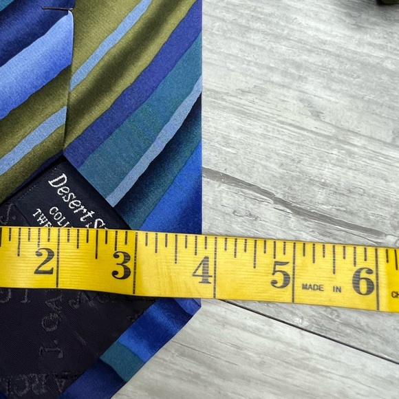 J. Garcia DESERT STORM Blue & Olive Pattern Silk Tie - Picture 4 of 5
